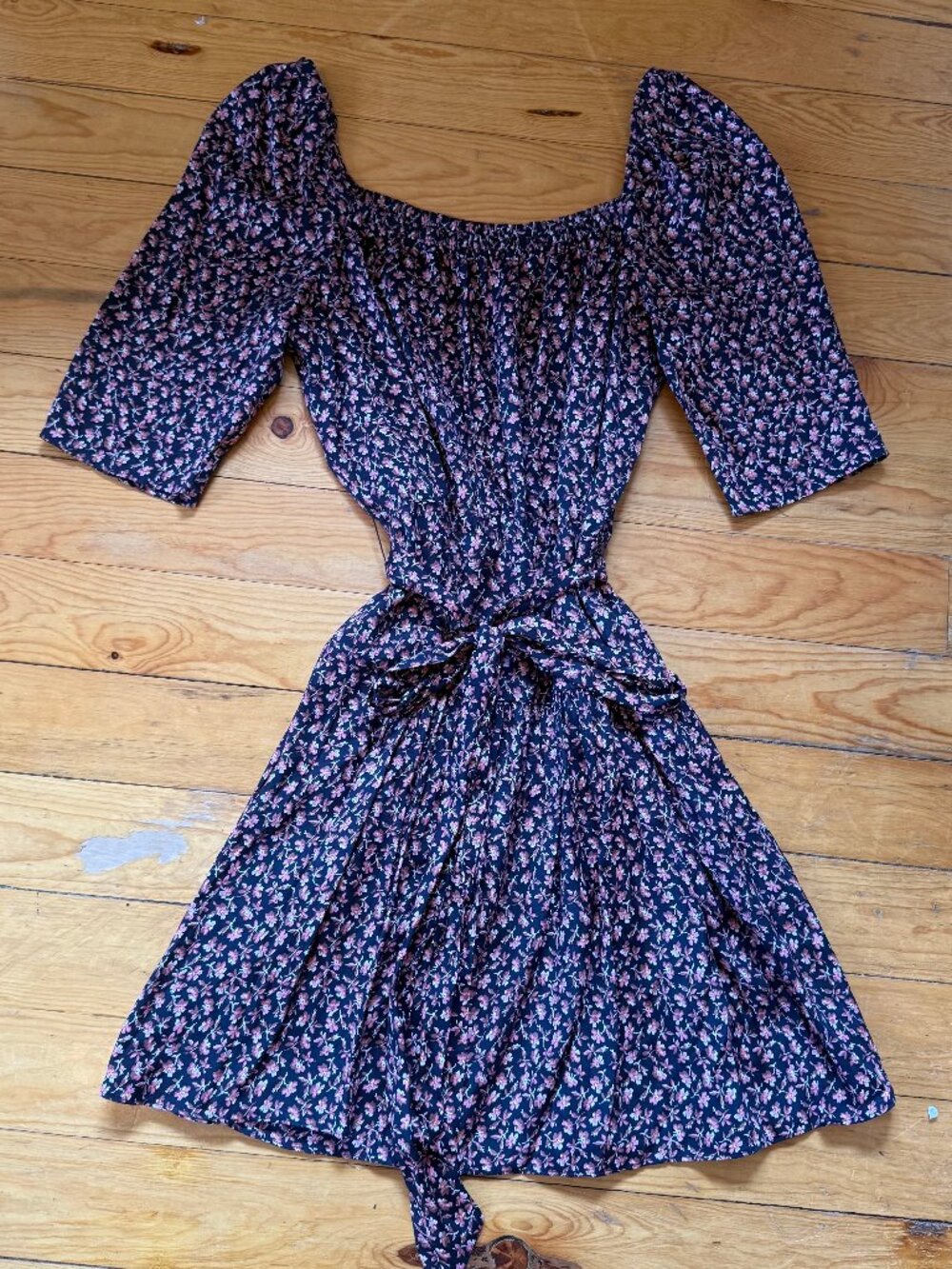 Rebecca Taylor, Black w/ Pink Floral Silk, Belted Mini Dress, Size 8, Great Cond